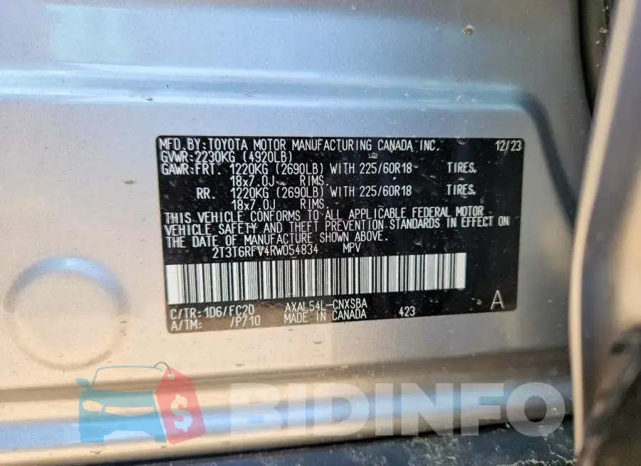 2T3T6RFV4RW054834 Photo# 13