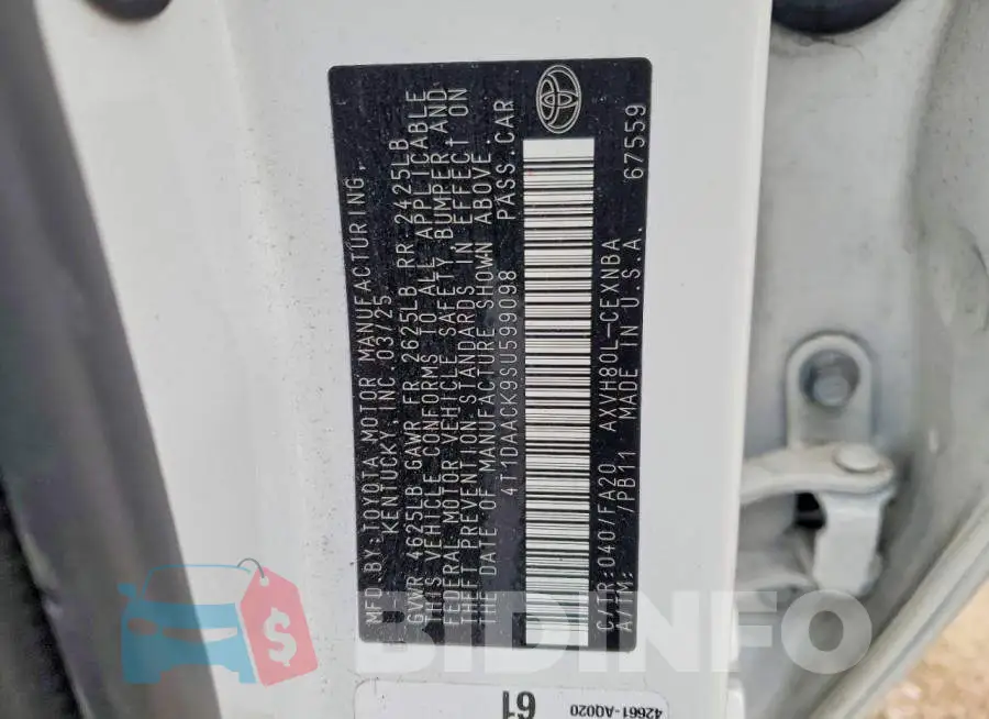 4T1DAACK9SU599098 Photo# 13