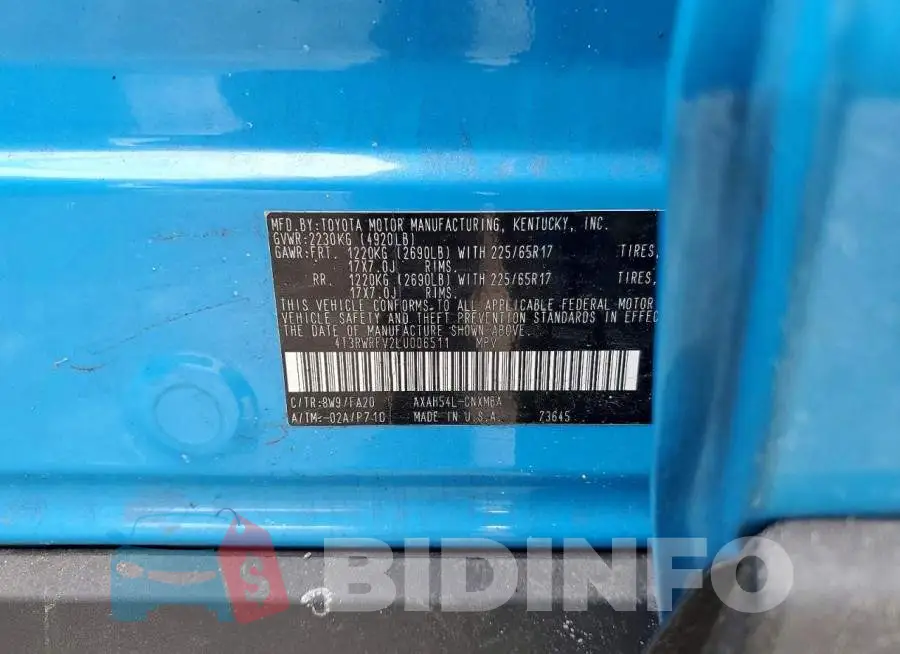 4T3RWRFV2LU006511 Photo# 13