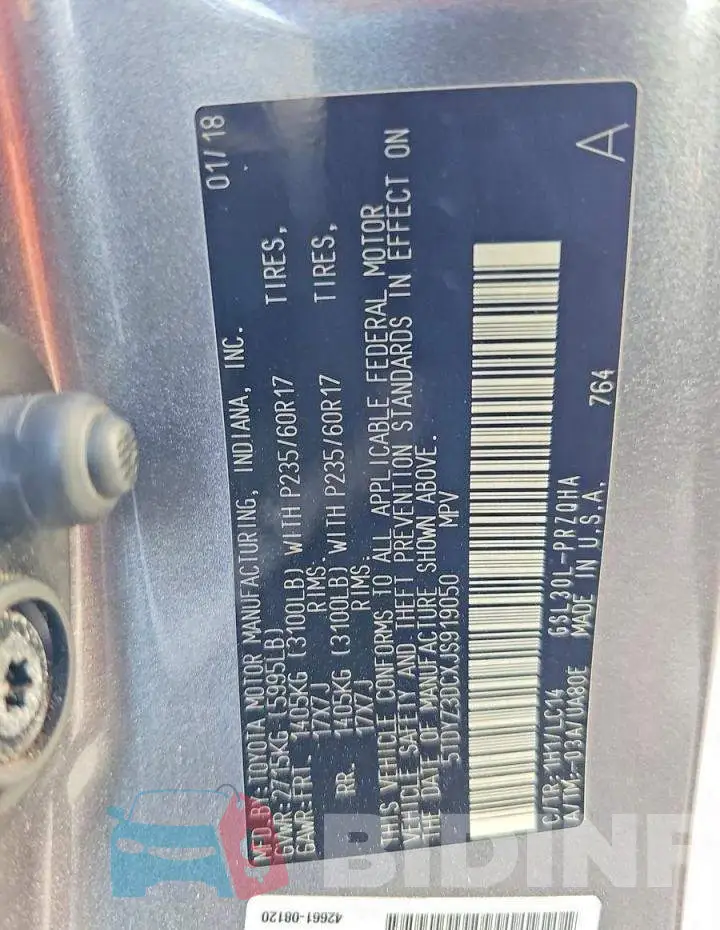5TDYZ3DCXJS919050 Photo# 10
