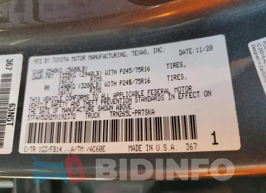 5TFAX5GN2MX192372 Photo# 12