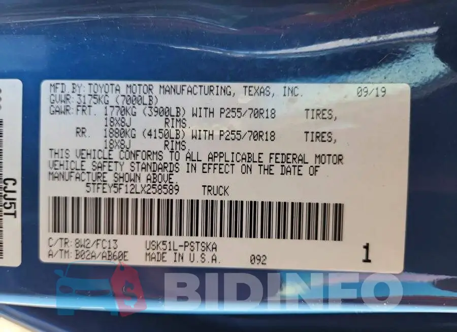 5TFEY5F12LX258589 Photo# 12