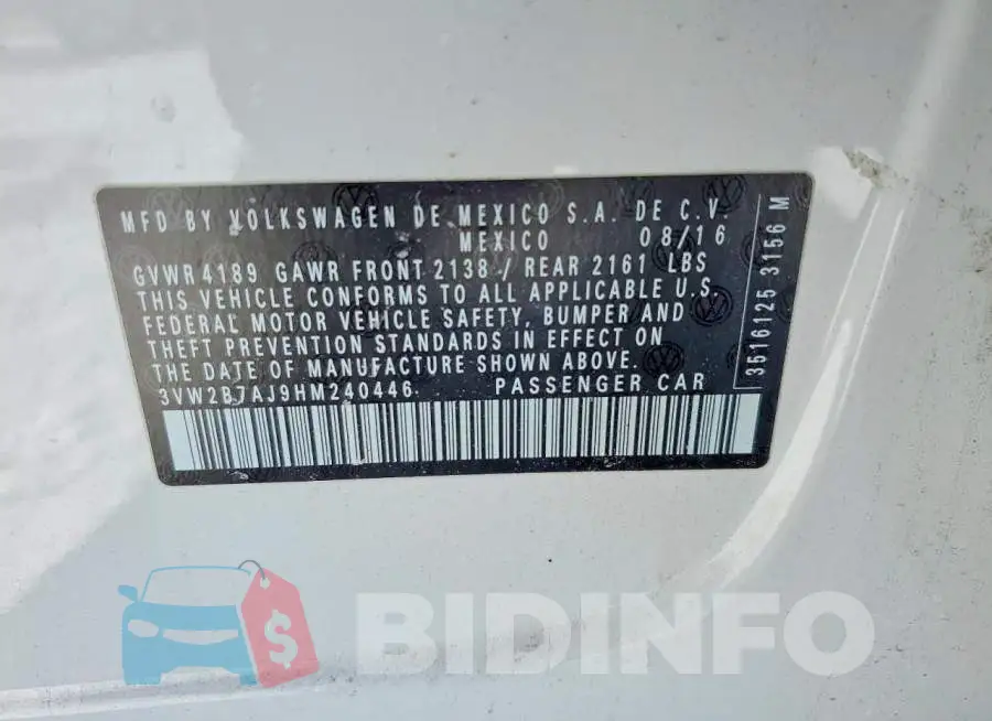 3VW2B7AJ9HM240446 Photo# 12