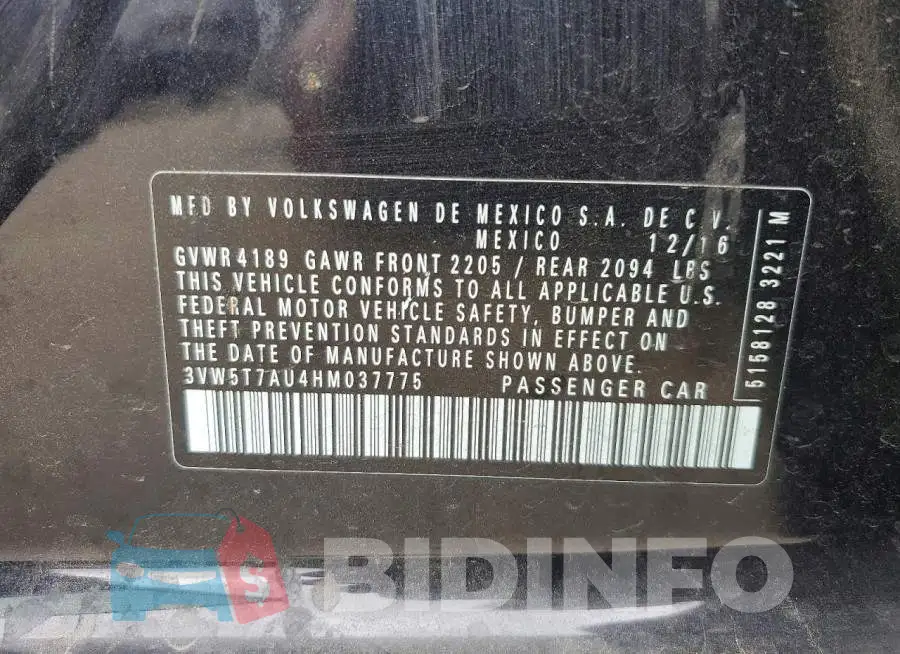 3VW5T7AU4HM037775 Photo# 12