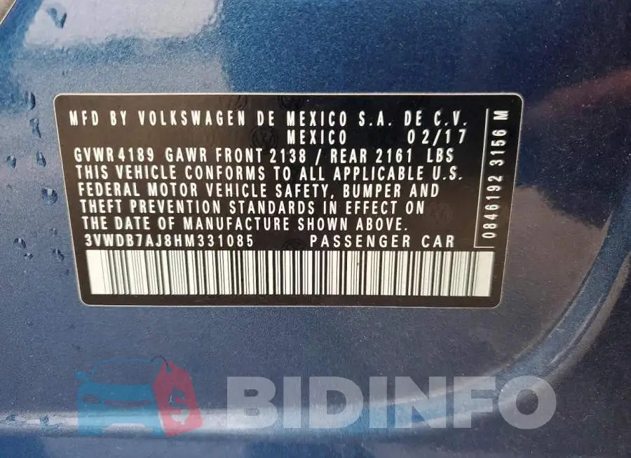 3VWDB7AJ8HM331085 Photo# 13