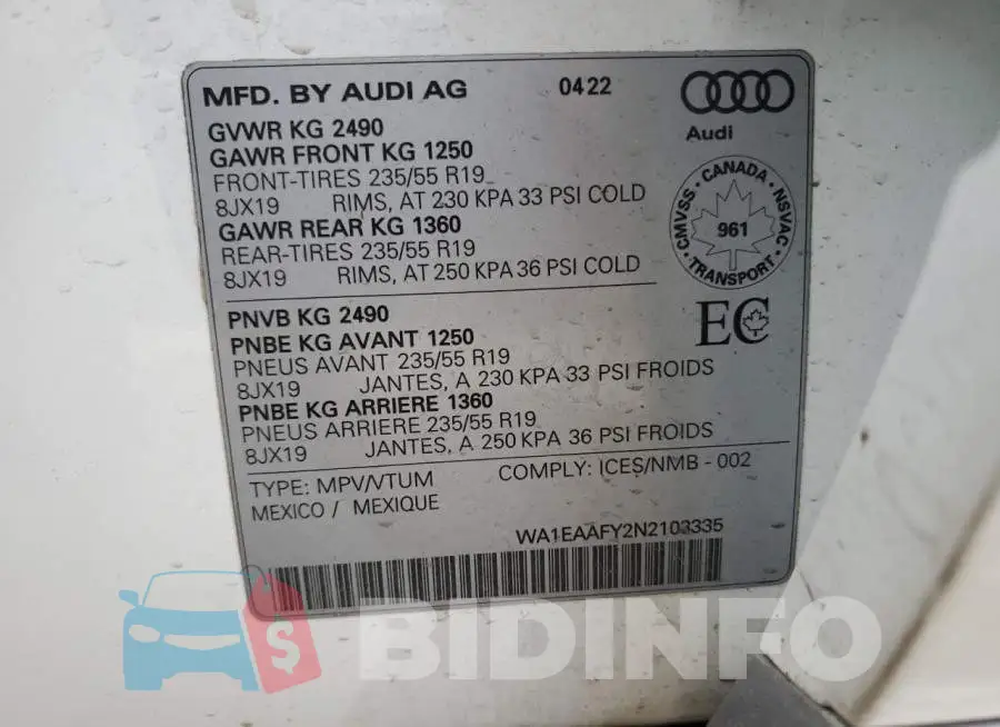 WA1EAAFY2N2103335 Photo# 13