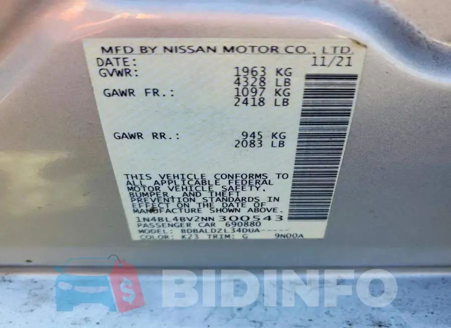 1N4BL4BV2NN300543 Photo# 12