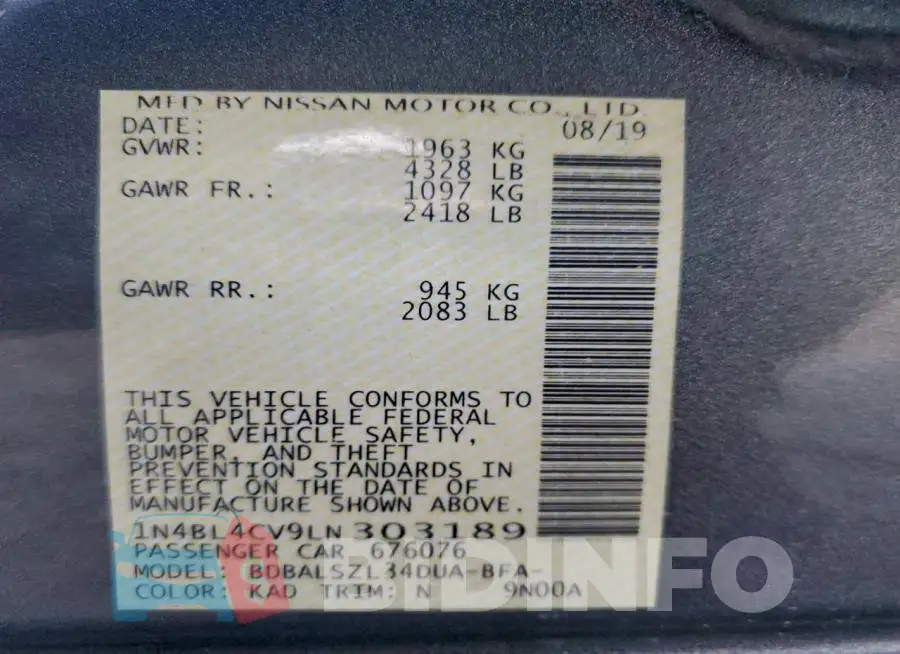 1N4BL4CV9LN303189 Photo# 13