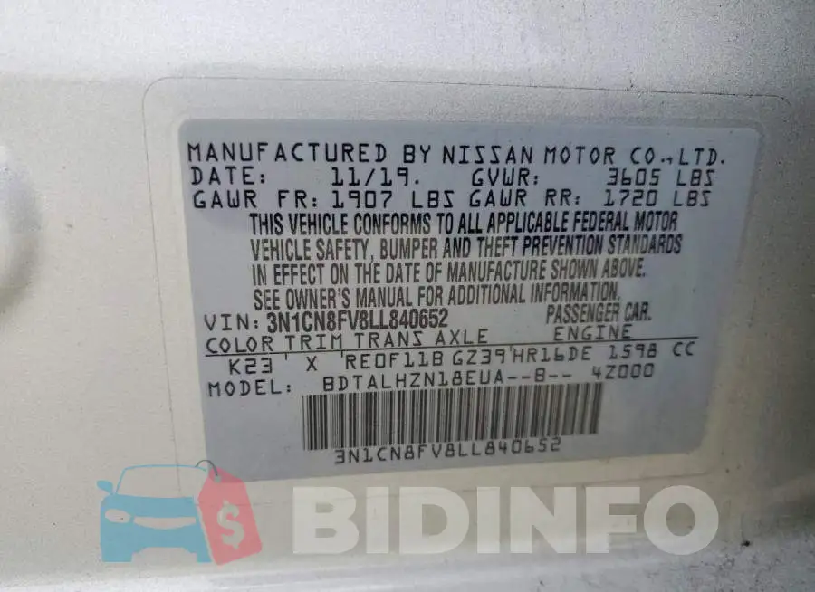 3N1CN8FV8LL840652 Photo# 12