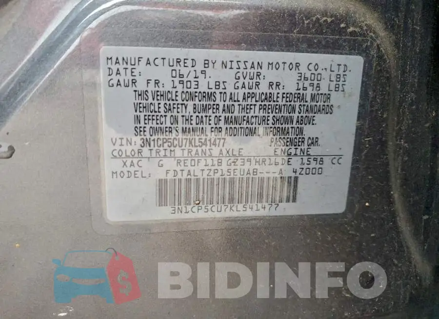 3N1CP5CU7KL541477 Photo# 12