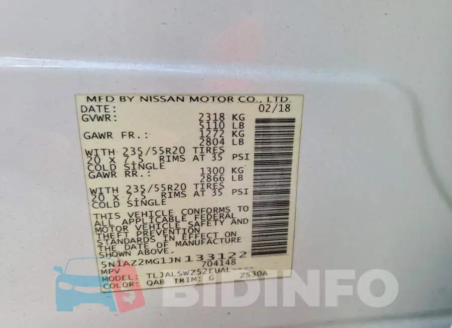 5N1AZ2MG1JN133122 Photo# 14