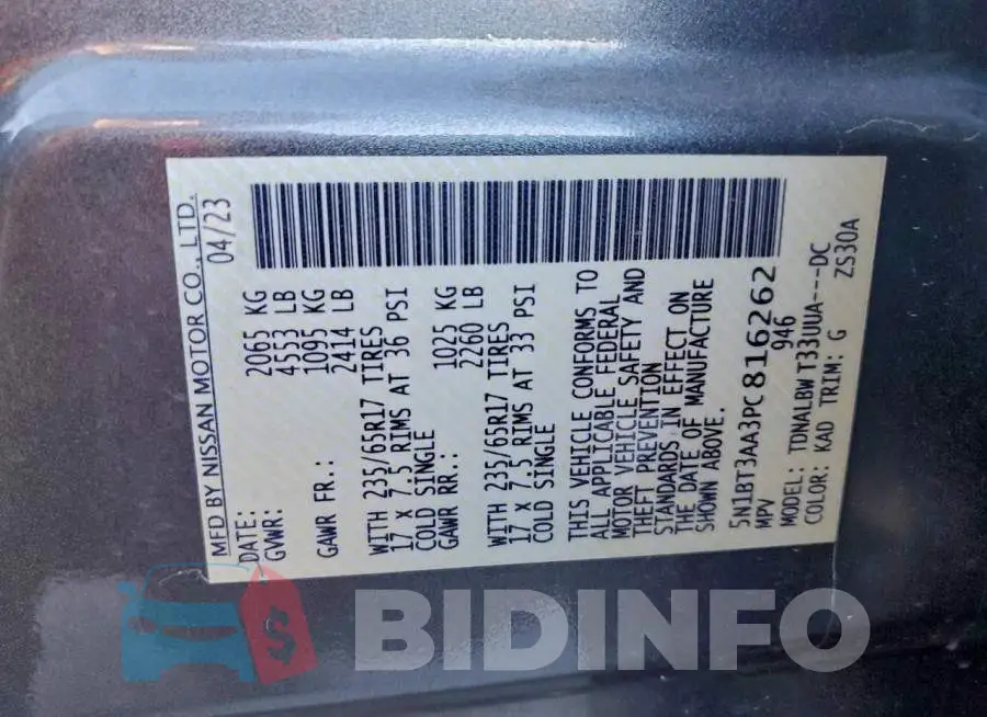 5N1BT3AA3PC816262 Photo# 14