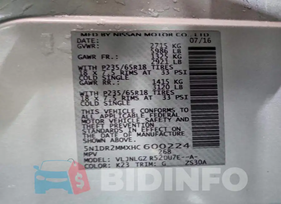 5N1DR2MMXHC600224 Photo# 14