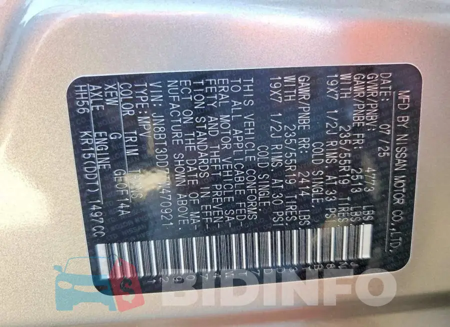 JN8BT3DD7TW470921 Photo# 14