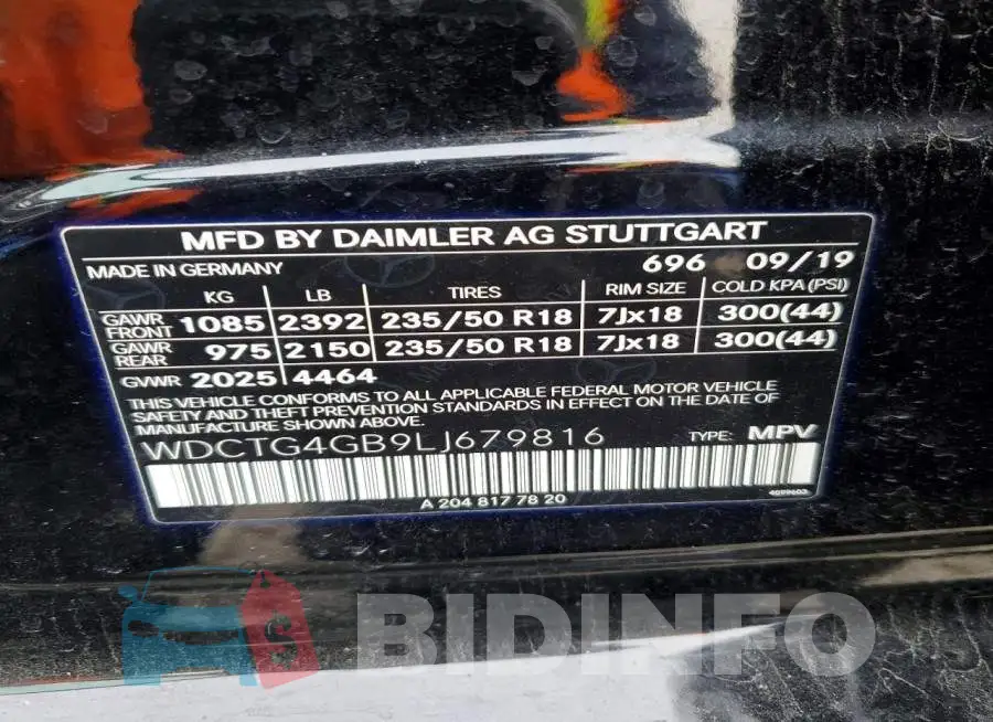 WDCTG4GB9LJ679816 Photo# 14