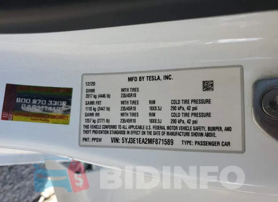 5YJ3E1EA2MF871589 Photo# 14