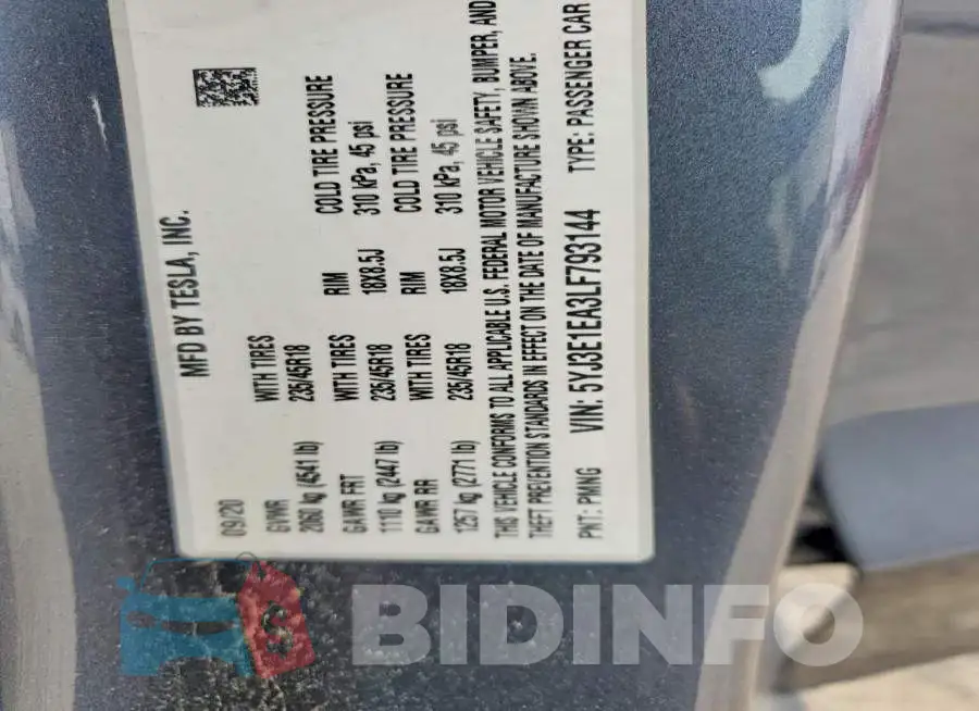 5YJ3E1EA3LF793144 Photo# 12