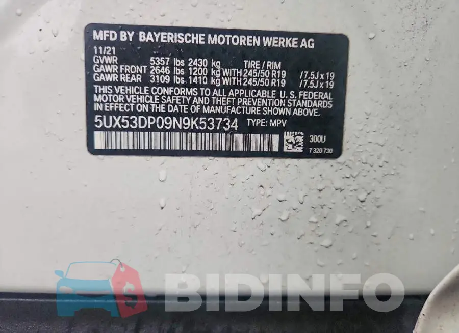 5UX53DP09N9K53734 Photo# 12