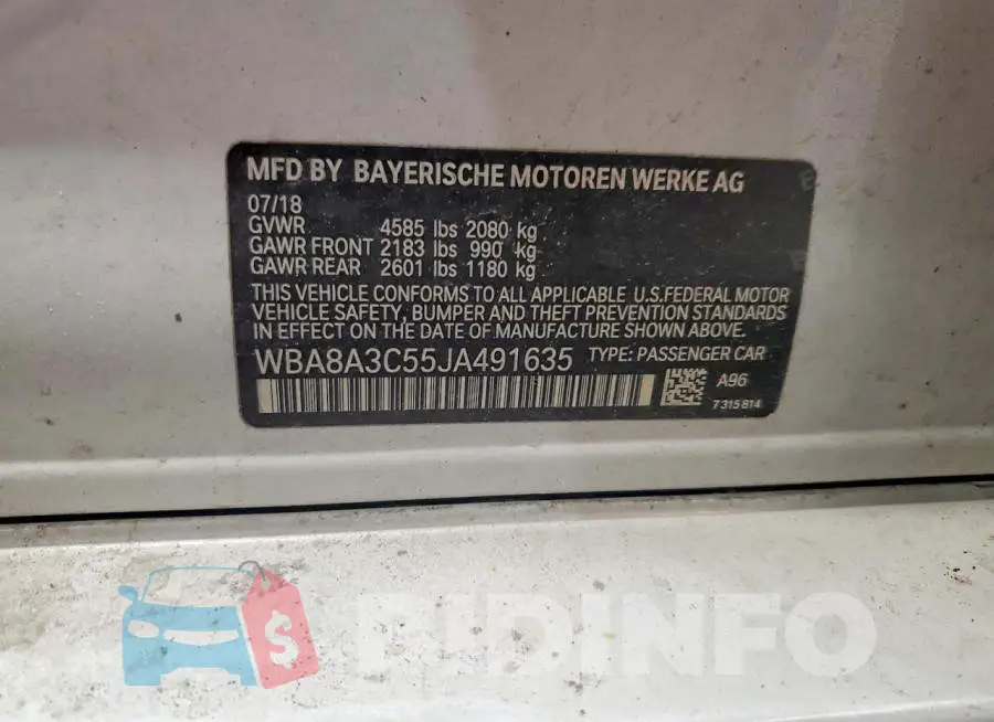 WBA8A3C55JA491635 Photo# 12