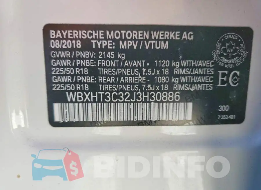 WBXHT3C32J3H30886 Photo# 14