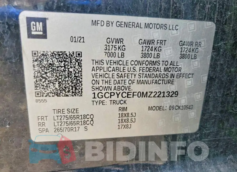 1GCPYCEF0MZ221329 Photo# 12