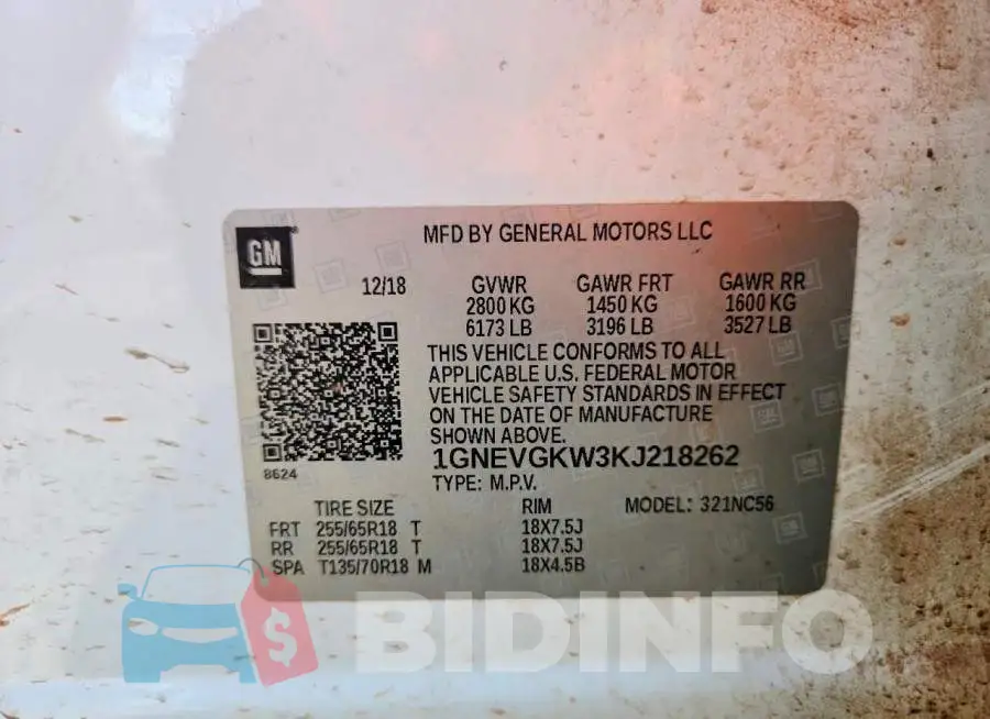 1GNEVGKW3KJ218262 Photo# 13