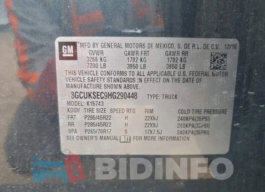 3GCUKSEC9HG290448 Photo# 12