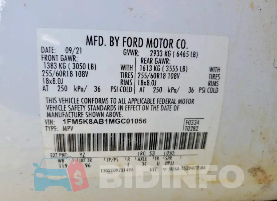 1FM5K8AB1MGC01056 Photo# 13