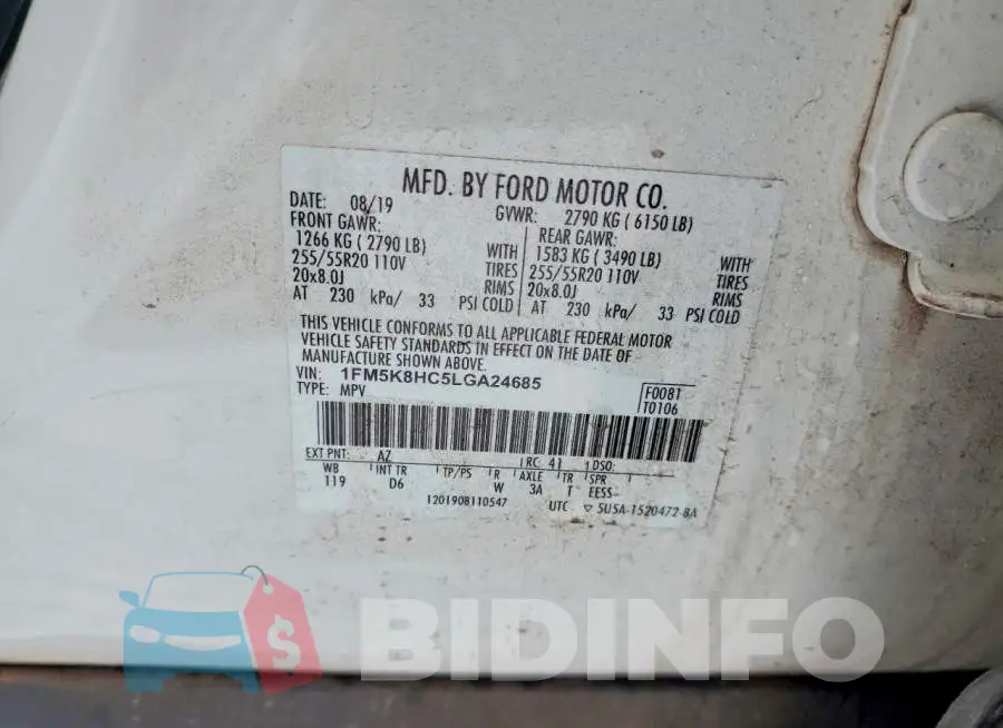 1FM5K8HC5LGA24685 Photo# 13