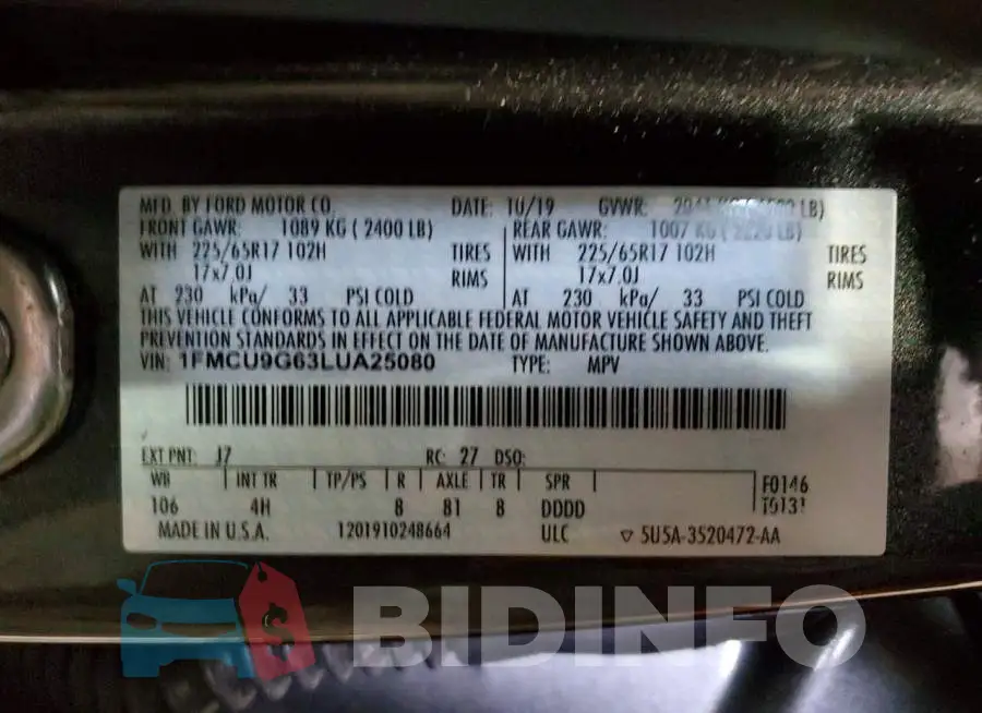 1FMCU9G63LUA25080 Photo# 14