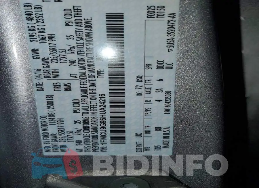 1FMCU9G96HUA24216 Photo# 13