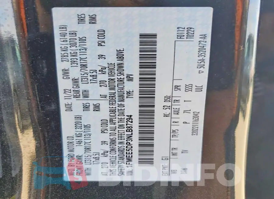 1FMEE5DP3NLB87294 Photo# 14