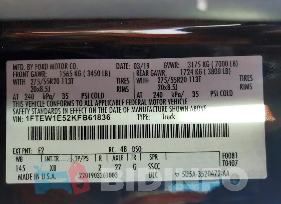 1FTEW1E52KFB61836 Photo# 12