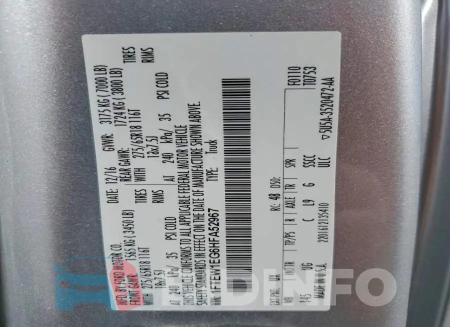 1FTEW1EG6HFA52967 Photo# 12