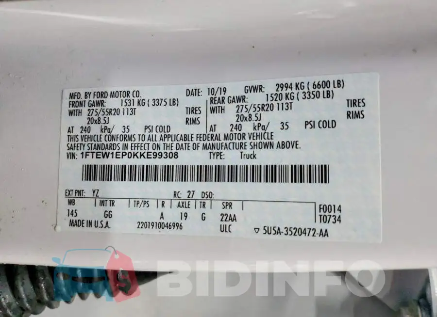 1FTEW1EP0KKE99308 Photo# 12