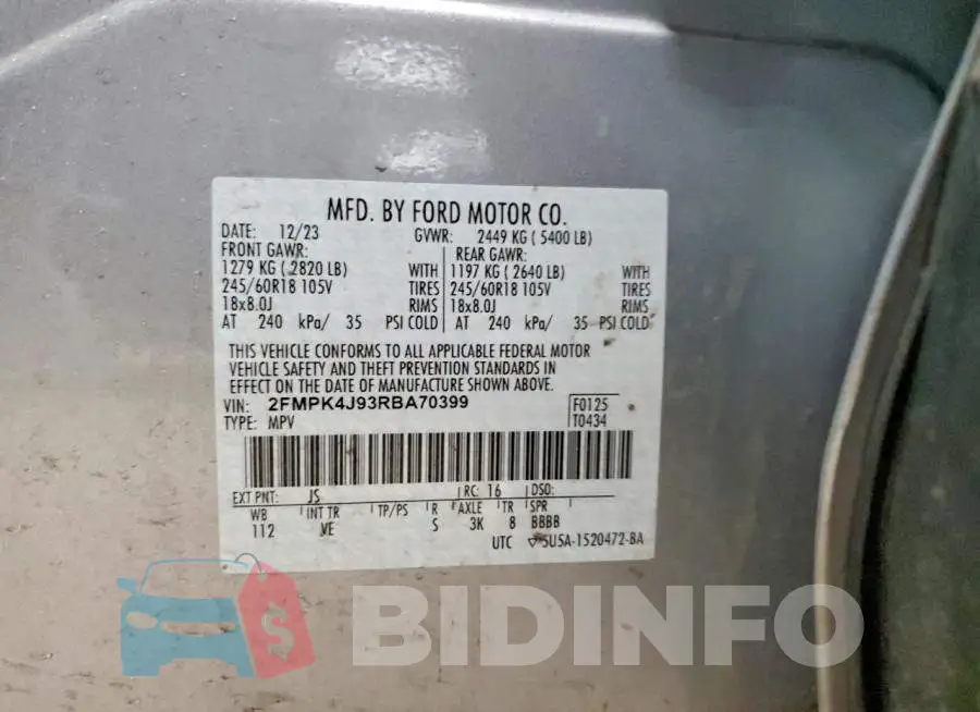 2FMPK4J93RBA70399 Photo# 14