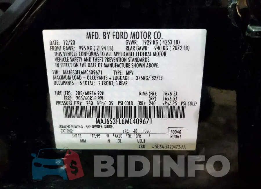 MAJ6S3FL6MC409671 Photo# 13