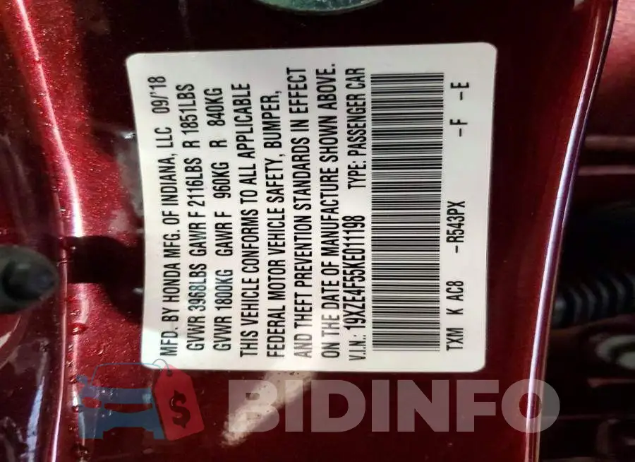 19XZE4F55KE011198 Photo# 12