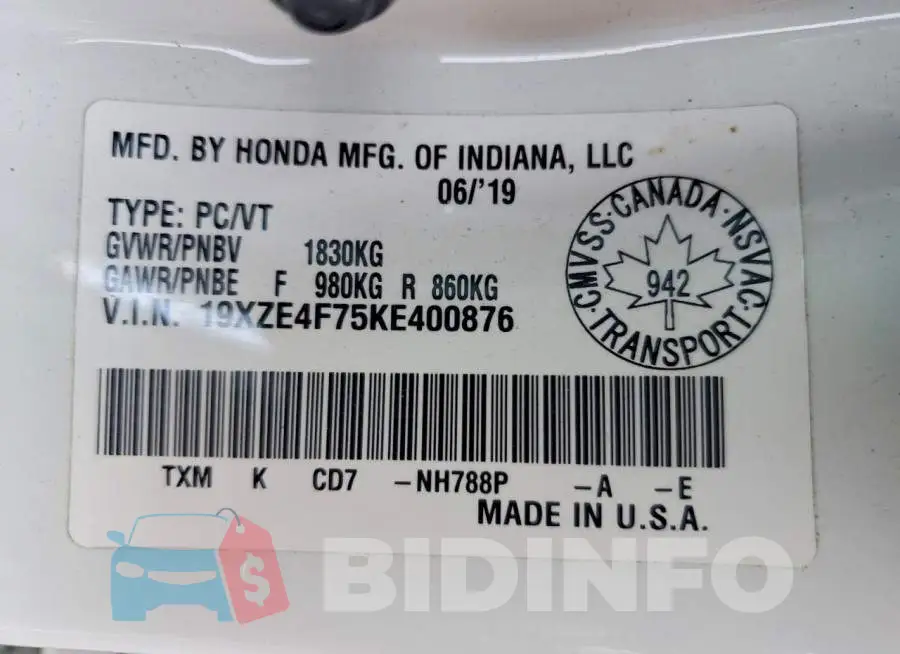 19XZE4F75KE400876 Photo# 12
