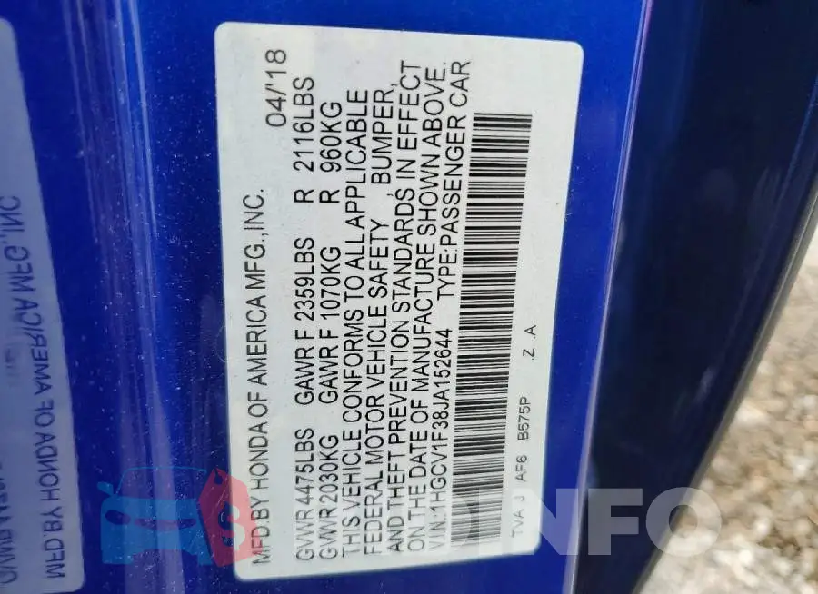 1HGCV1F38JA152644 Photo# 12