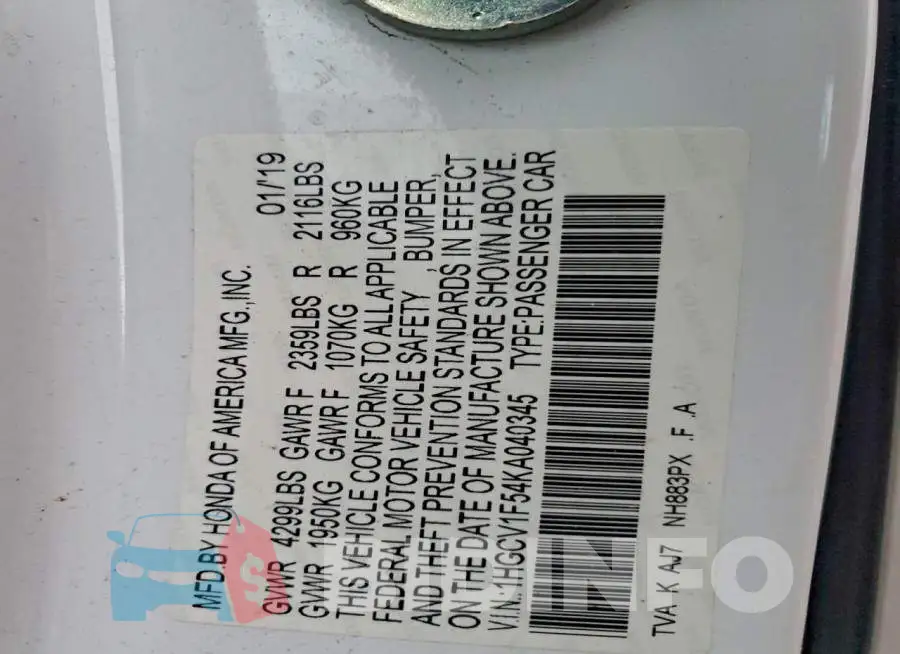 1HGCV1F54KA040345 Photo# 13