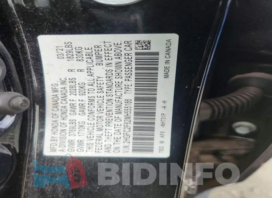 2HGFC2F62MH555186 Photo# 13