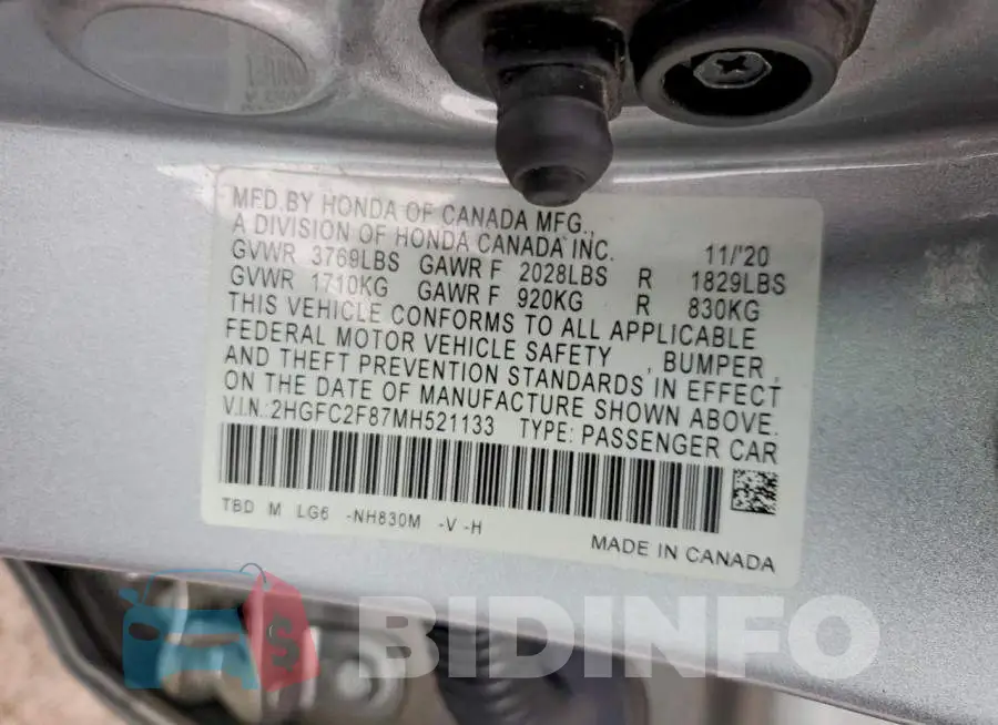 2HGFC2F87MH521133 Photo# 13
