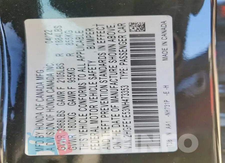 2HGFE1E53NH473353 Photo# 12