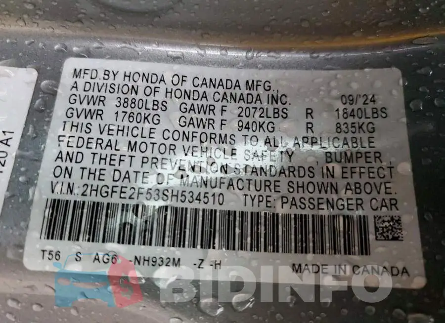2HGFE2F53SH534510 Photo# 12