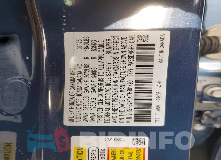 2HGFE2F5XTH501490 Photo# 12
