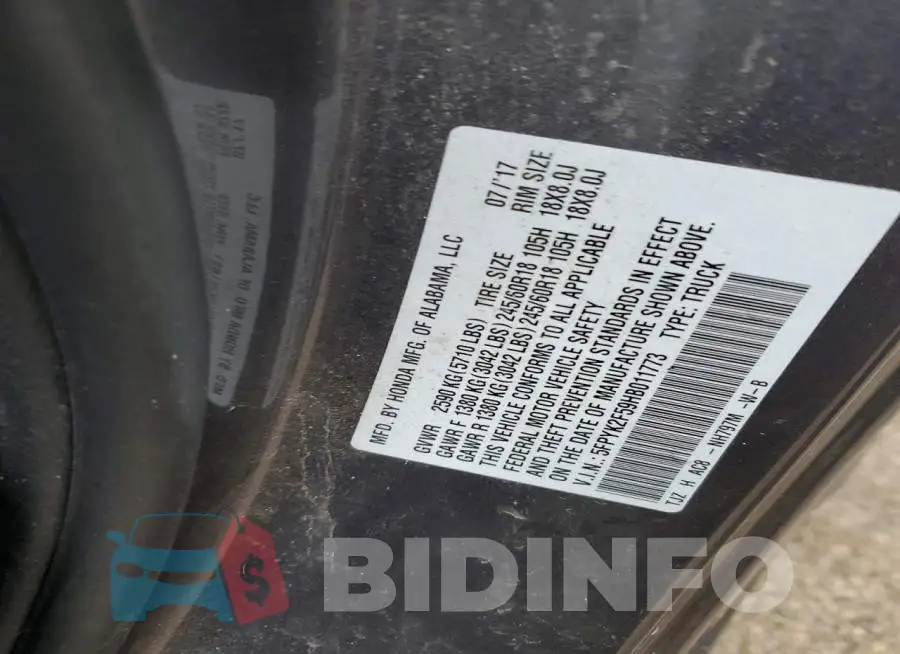 5FPYK2F59HB011773 Photo# 13