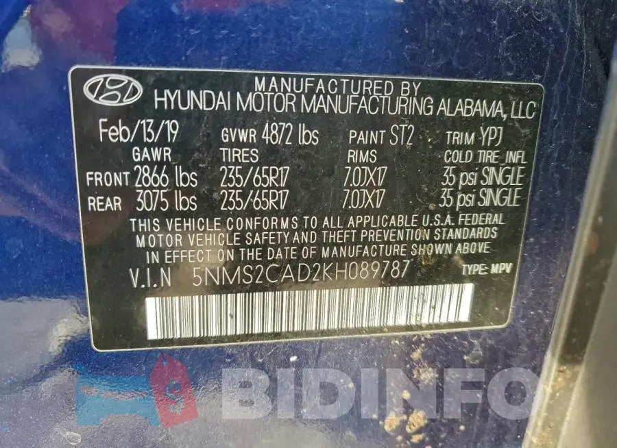 5NMS2CAD2KH089787 Photo# 13