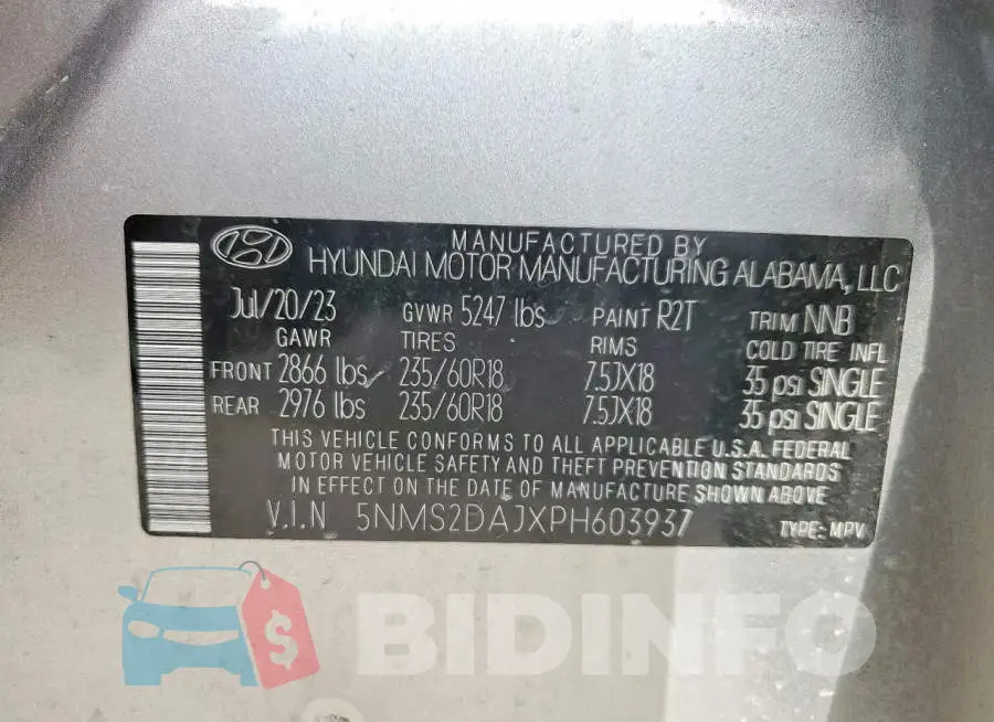 5NMS2DAJXPH603937 Photo# 13