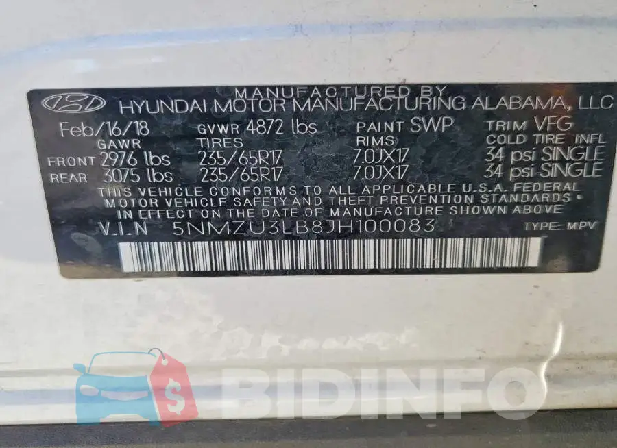 5NMZU3LB8JH100083 Photo# 13